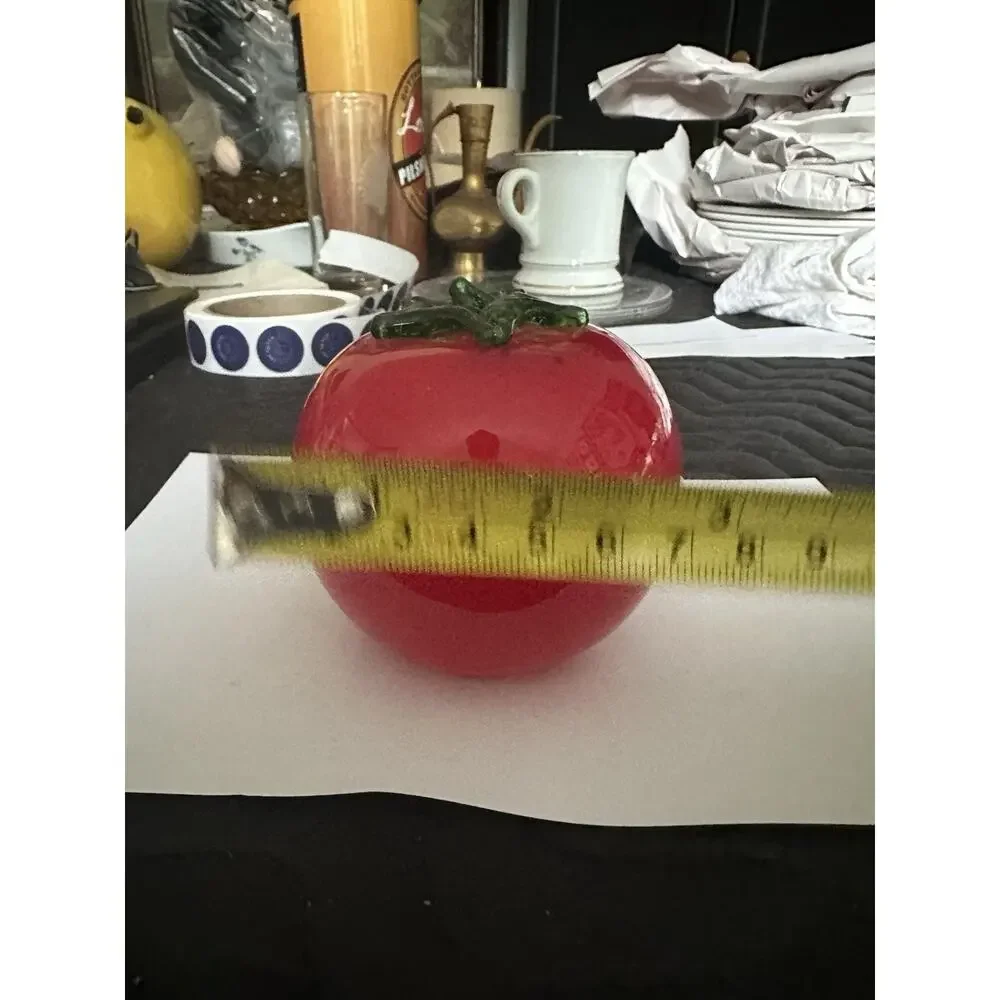 Vintage Large Studio Art Glass Hand Blown Red Tomato Green Stem Vegetables